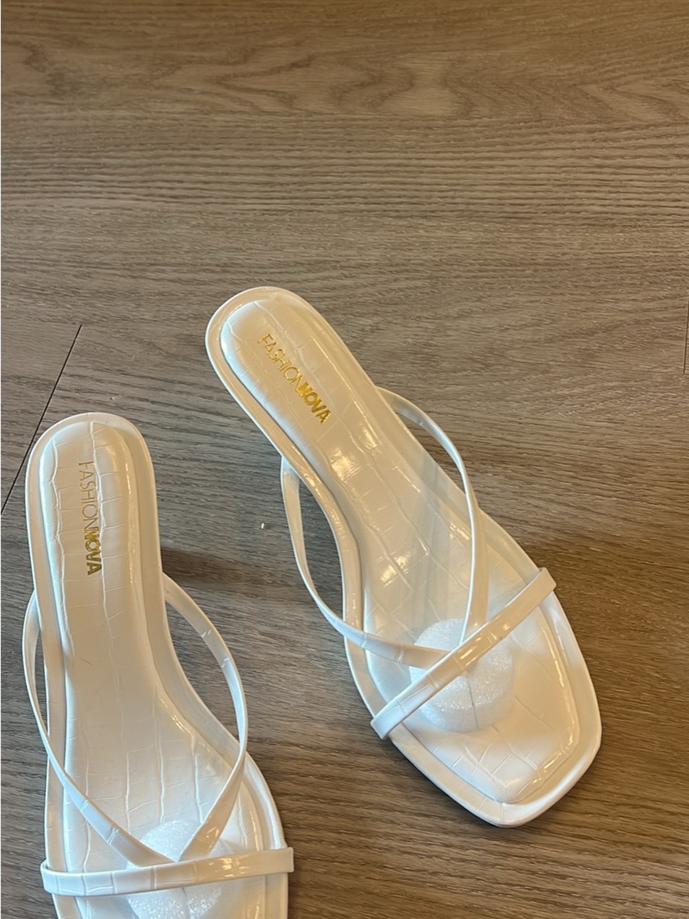 Fashion Nova White Patent Strappy Slide Heels